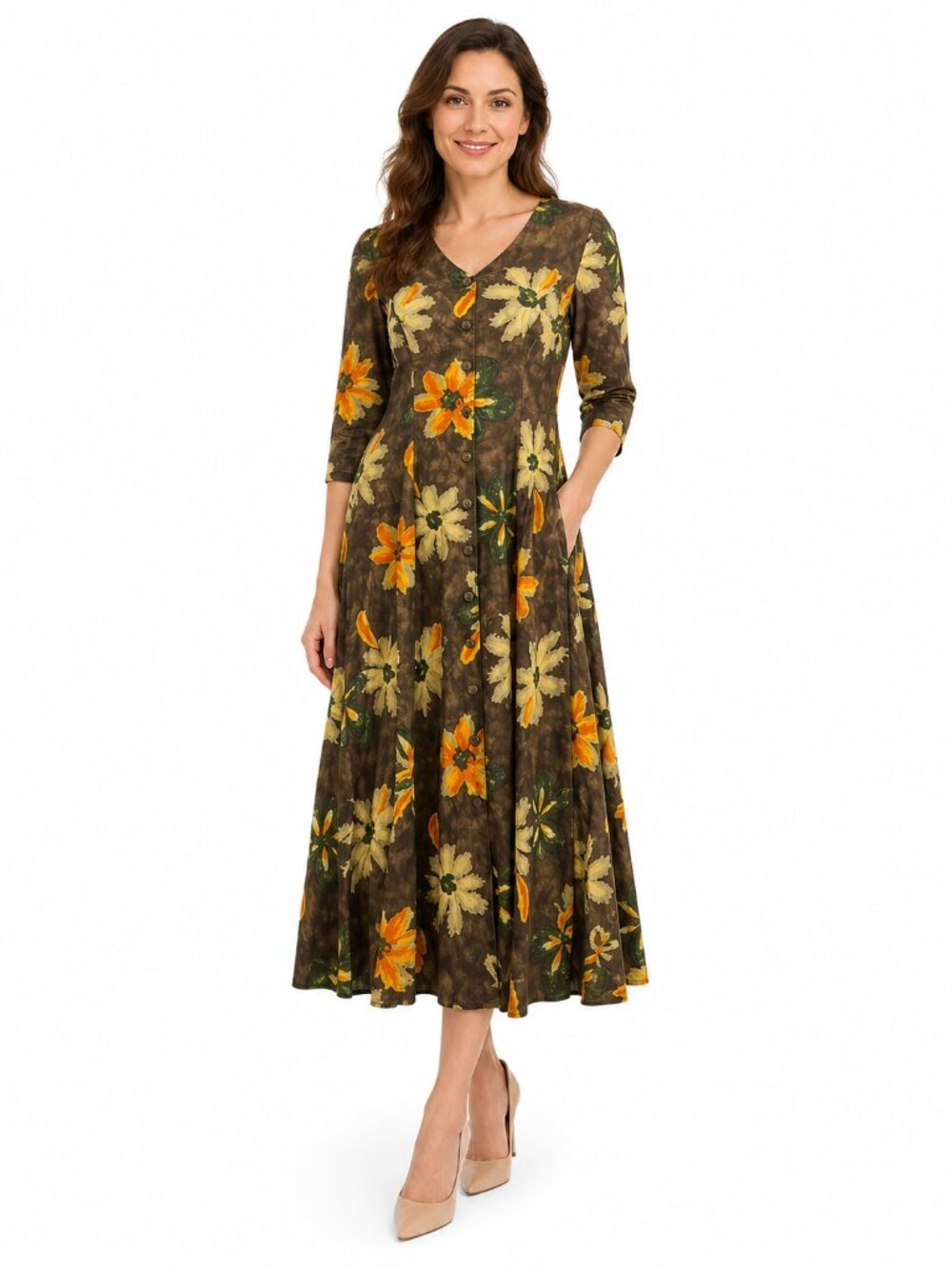 NWT JOLIBEL Green floral print V-Neck Maxi dress - 8